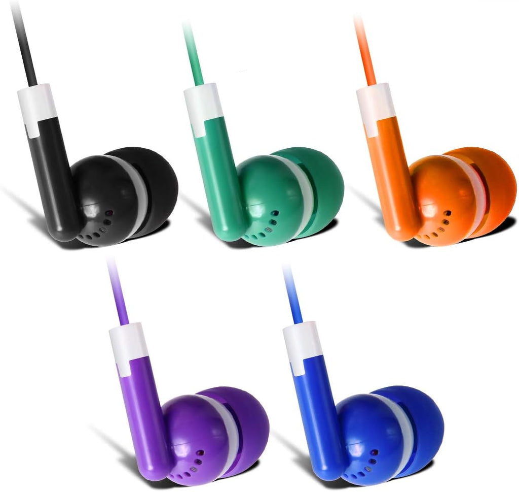 Bulk Earbuds 50 Pack for Classroom Wholesale Earbuds Headphones Wired Stereo Earphones Multi Color for Kids Toddlers Teen at School Library Room Homeschool Online Teaching
