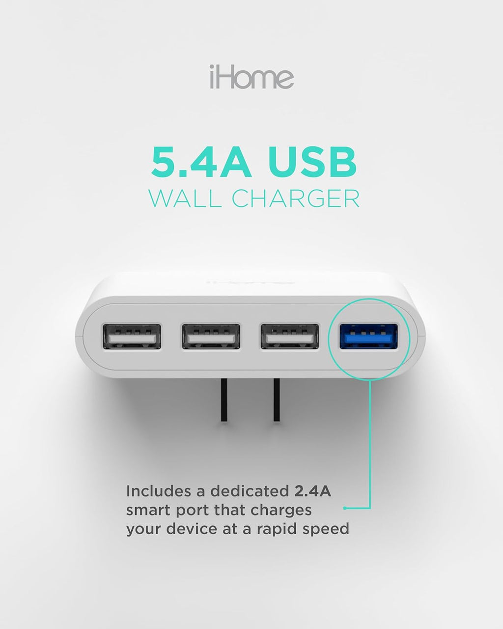 Slim 4-Port USB Wall Charger, AC Pro Multiport Plug Adapter, Phone Charging Block with 4 Ports, Flat USB Wall Adapter for Home & Travel